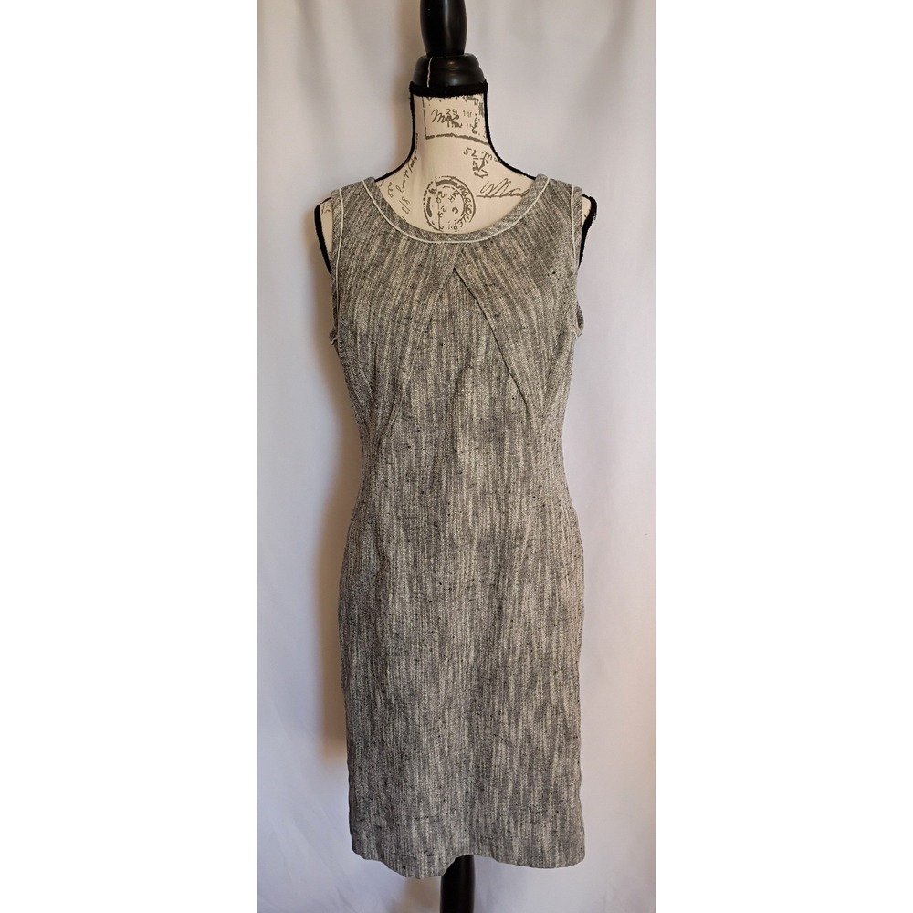 Talbots‎ Petites Black White Textured Tweed Cotton Linen Sheath Dress 12P Office